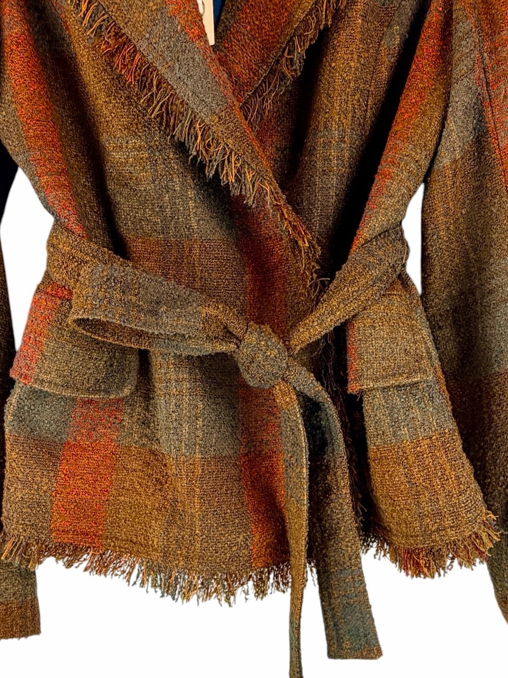 NEW Anthropologie Cartonnier Sophie Plaid Fringe Belted Blazer Pockets Sz 14 NWT - Picture 8 of 15